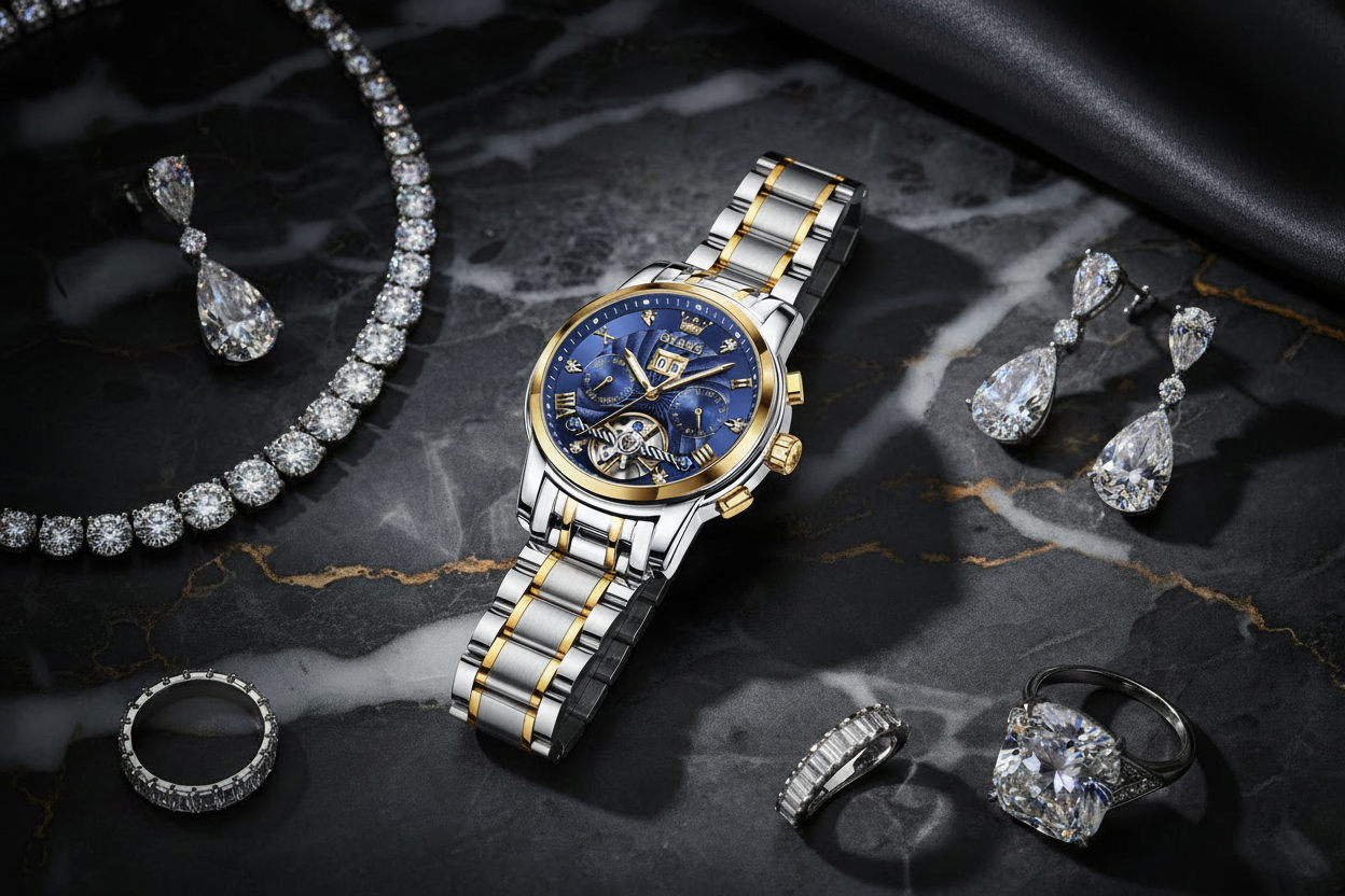 OLEVS Watch Luxury Flat Lay